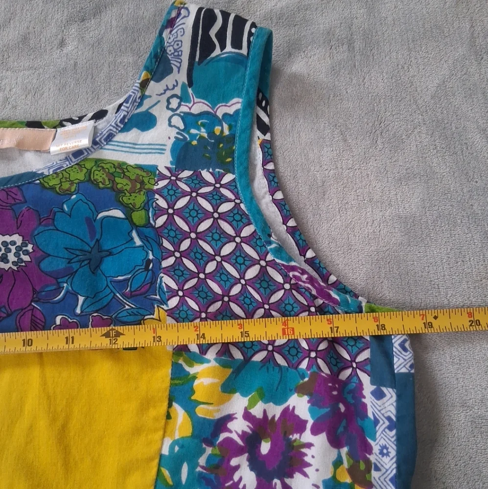 La Cera Patchwork Floral Shift Dress Boho Festival Cotton Summer Resortwear Sz S